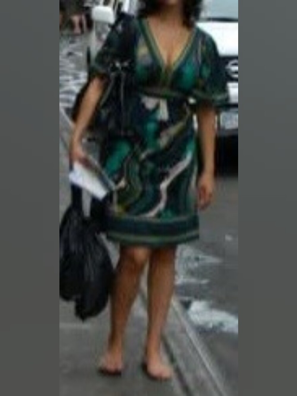 BCBGMaxAzria Abstract Print Flutter Sleeve Midi Dress Blue Teal Yellow - Picture 10 of 10